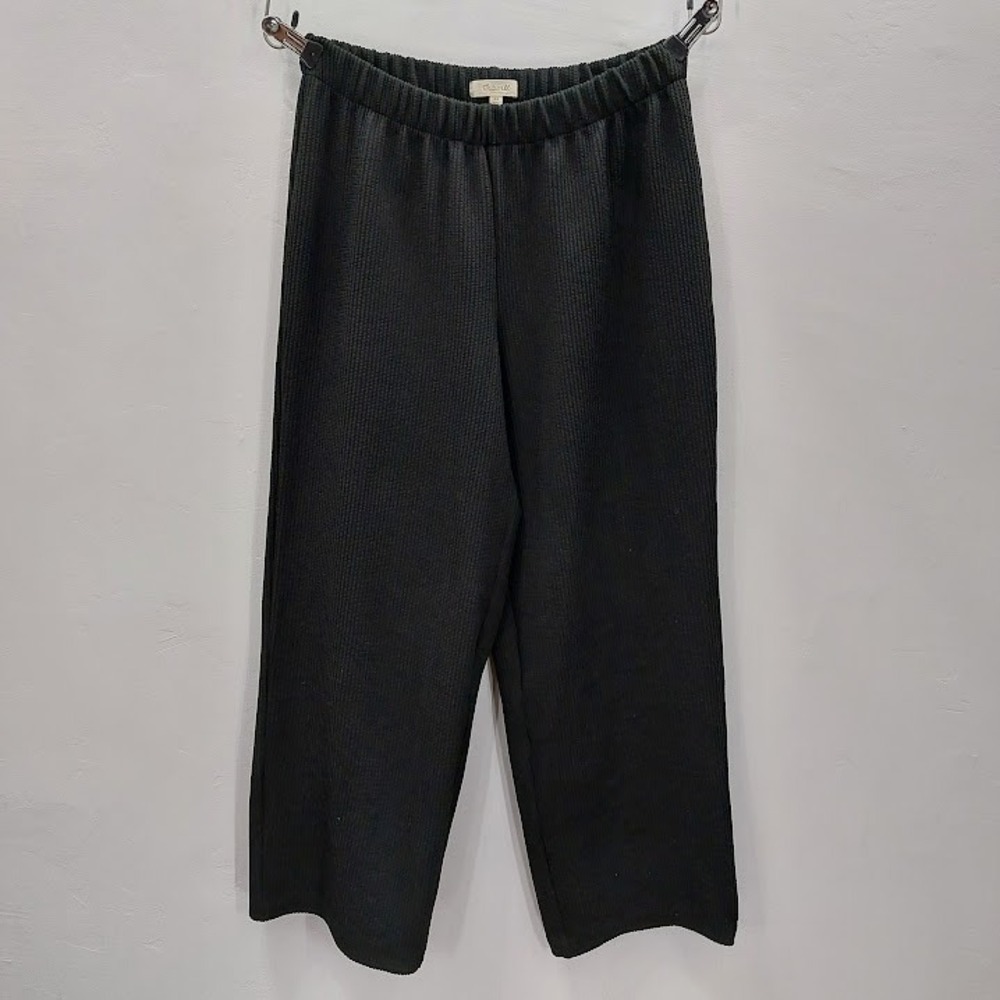 Madewell Waffle Knit Pants Women XS Black Loungewear Pull On Wide Leg Trousers